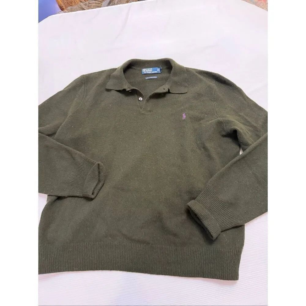 Polo By Ralph Lauren Men’s Vintage Dark Green Lambswool Collared Sweater Sz XXL